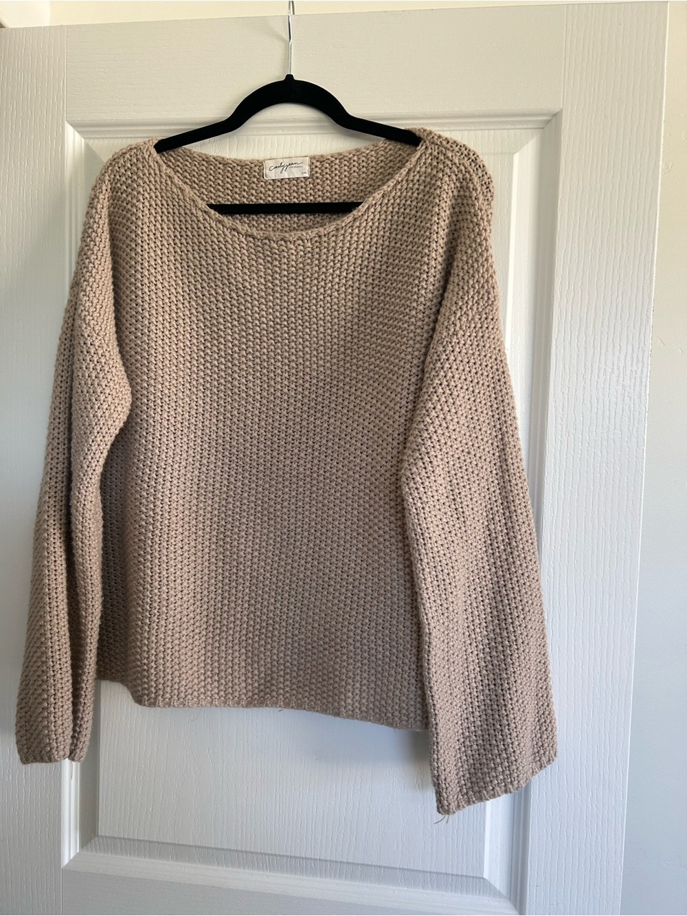 Carly Jean Los Angeles Scoop Neck Knit Sweater in Light Taupe